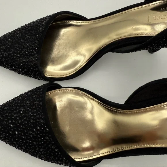 COACH Camille Heels Black Suede Rhinestone Pointed Toe Pumps 6.5 - Picture 13 of 16
